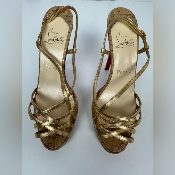 Christian Louboutin Gold Cork Cage Zeppa Platform Strappy Sandal Sz 7.5 - Picture 5 of 8